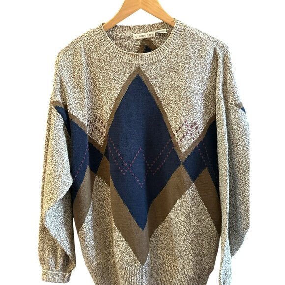 Vintage Claiborne Men's Argyle Sweater Size L Academia Preppy 1990s Y2K Grandpa - Picture 2 of 4